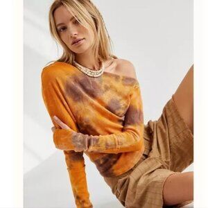 Free People Vintage Souls Fuji Thermal Top Tie Dye Sz L Orange Purple